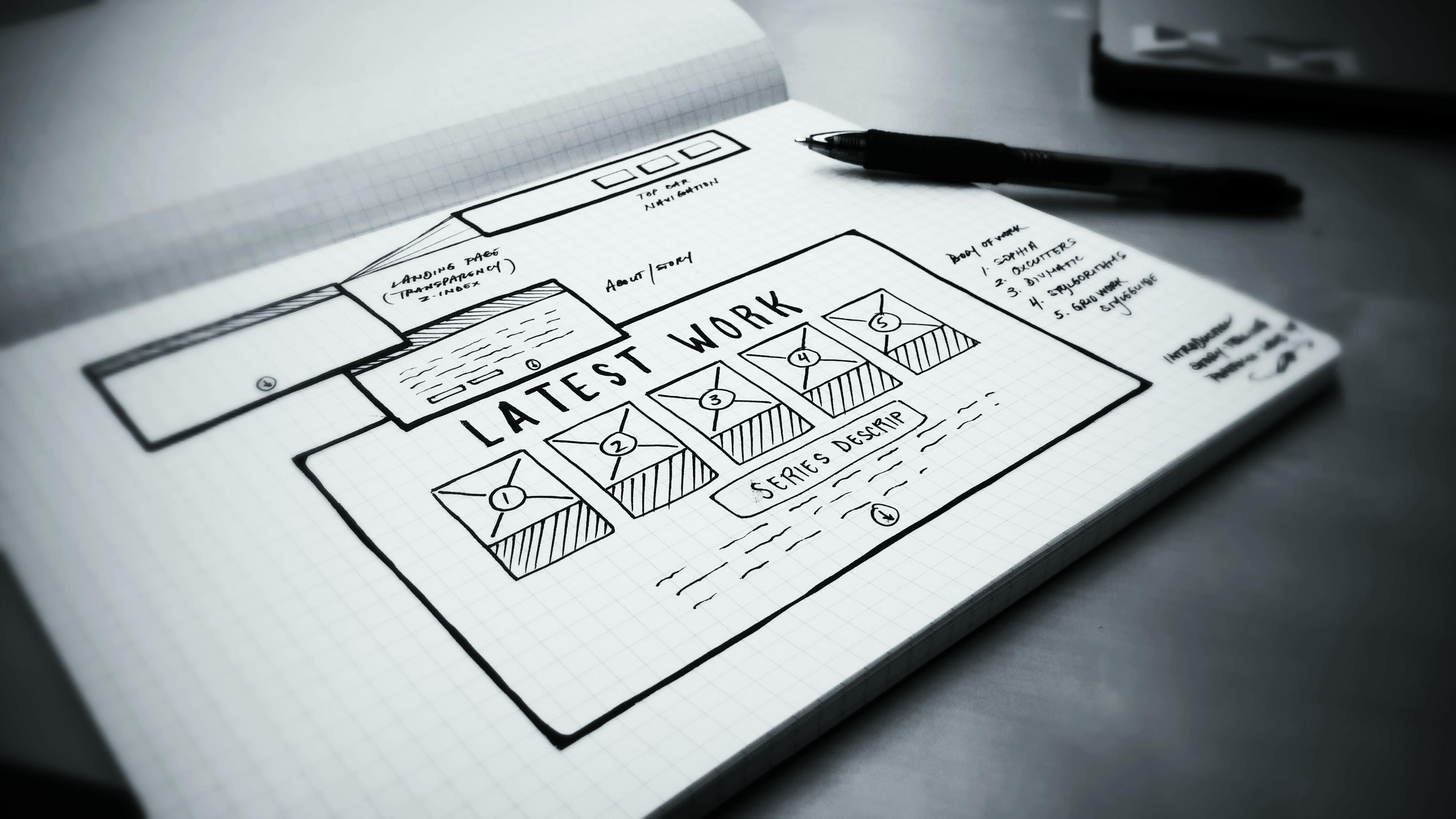 A user interface wireframe from an old idea sketch pad