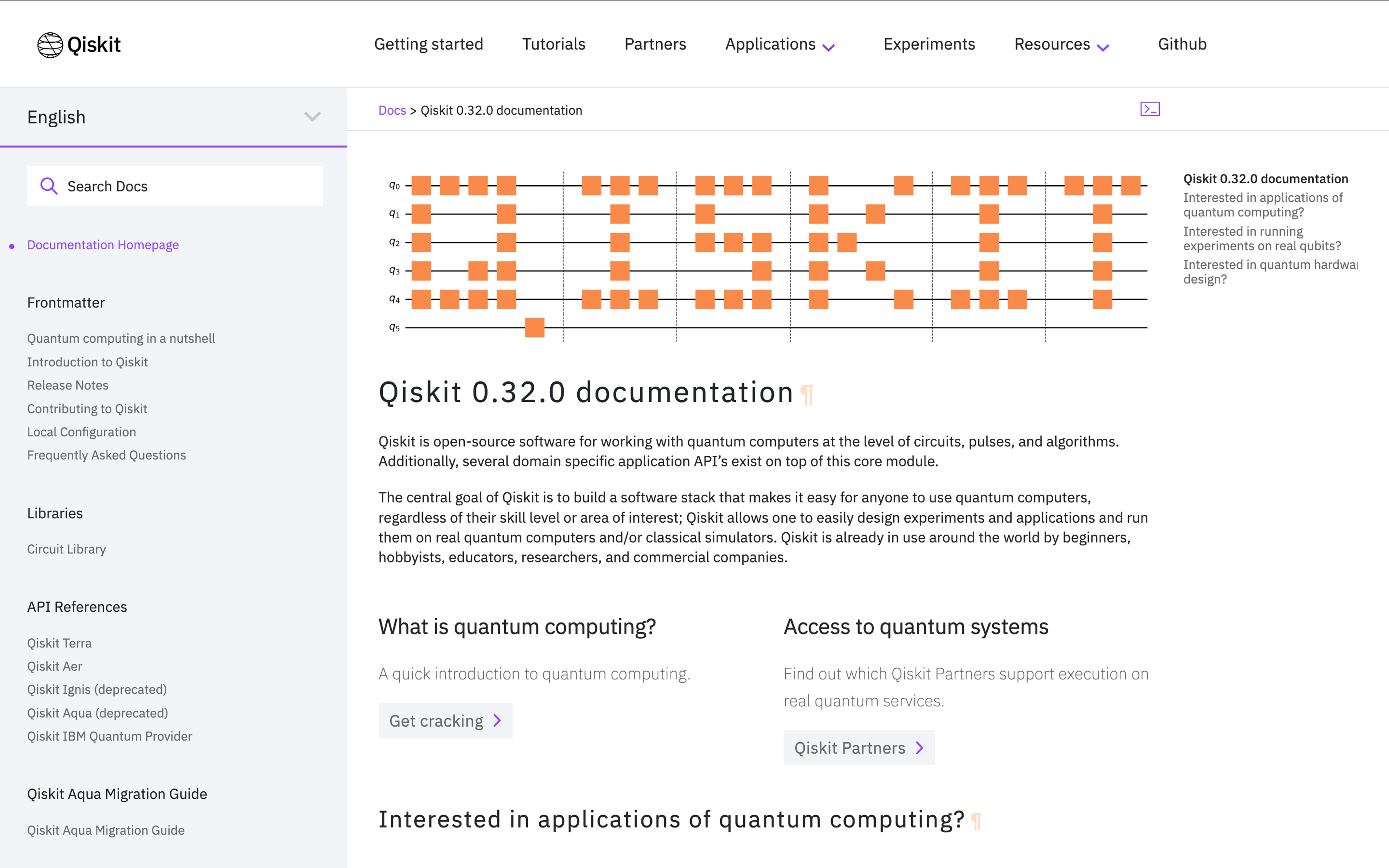 The landing page of the Qiskit Docs project