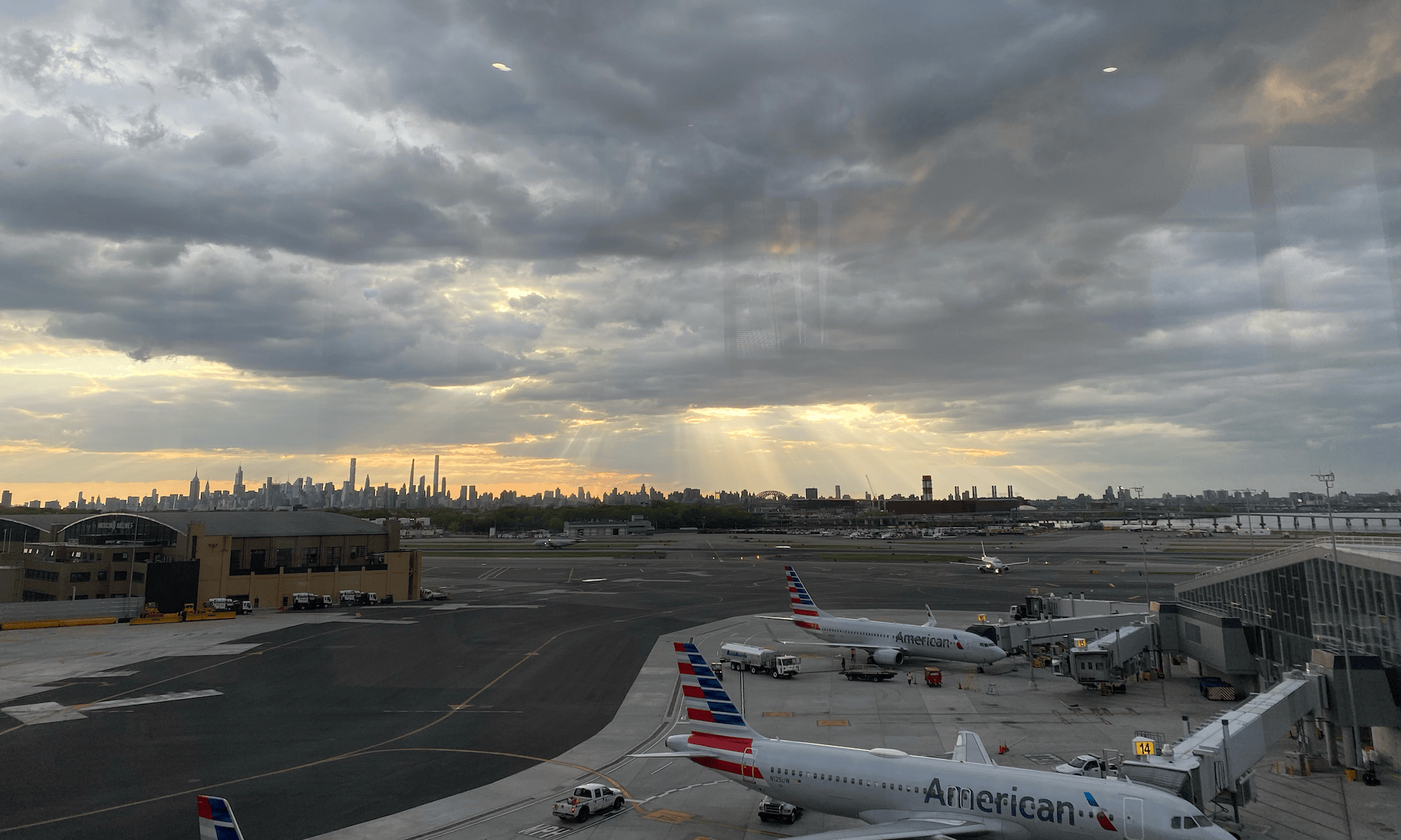 The beautiful rainy sunset view from LaGuardia terminal