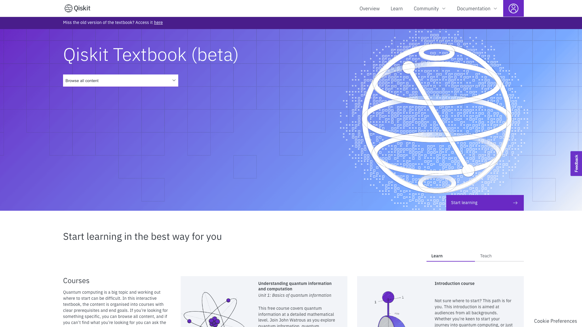 The Textbook beta landing page offers links to many different courses